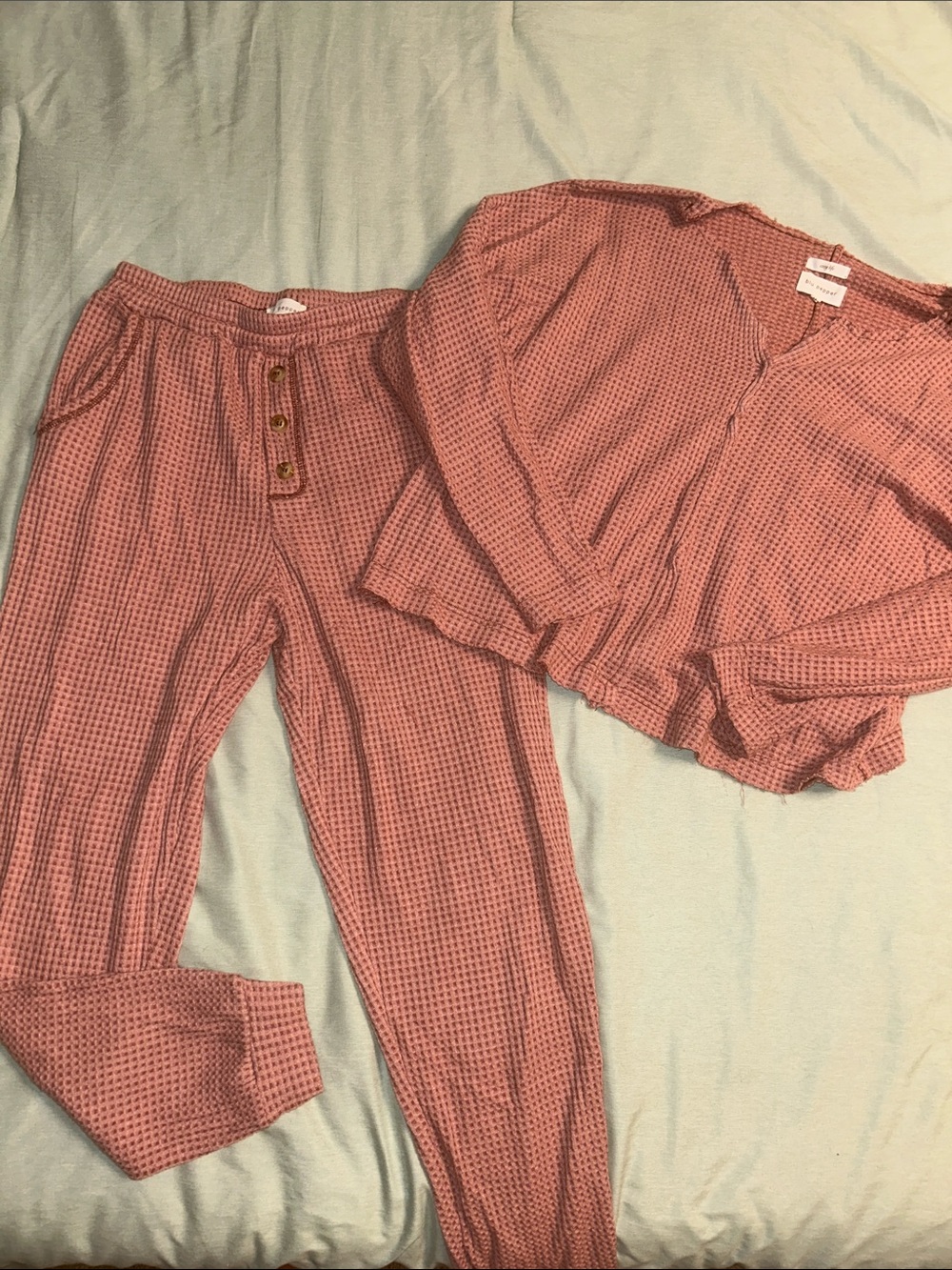 Blu Pepper Pink Waffle Knit Pajama Set